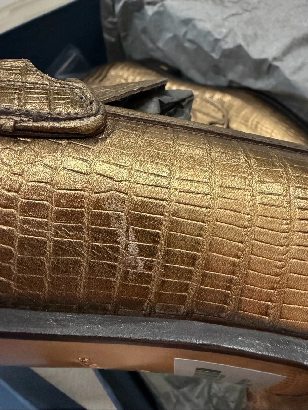 Tom Ford Metallic gold croc Leather Bit Loafers men 11.5